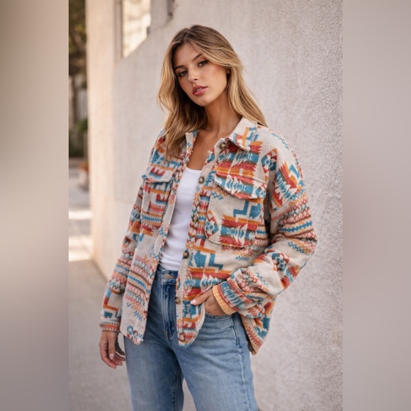 18.EASEL COST LAST 1! Aztec Western Yellowstone button pocket shacket jacket - Picture 2 of 2